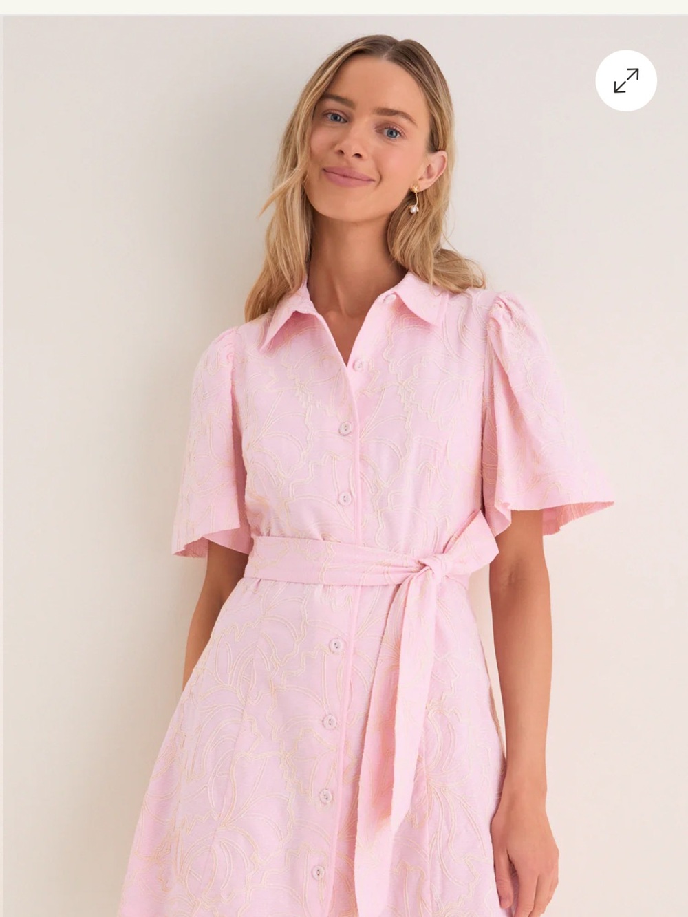 Light Pink Short-Sleeve Belted Mini Dress